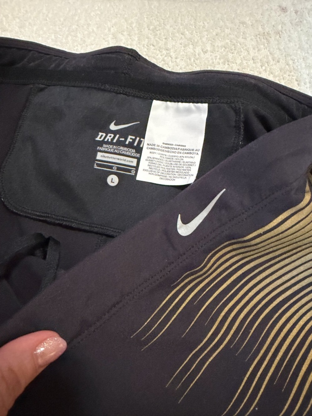 Nike Black Leggings with Gold Fade Side Stripes - Picture 2 of 3